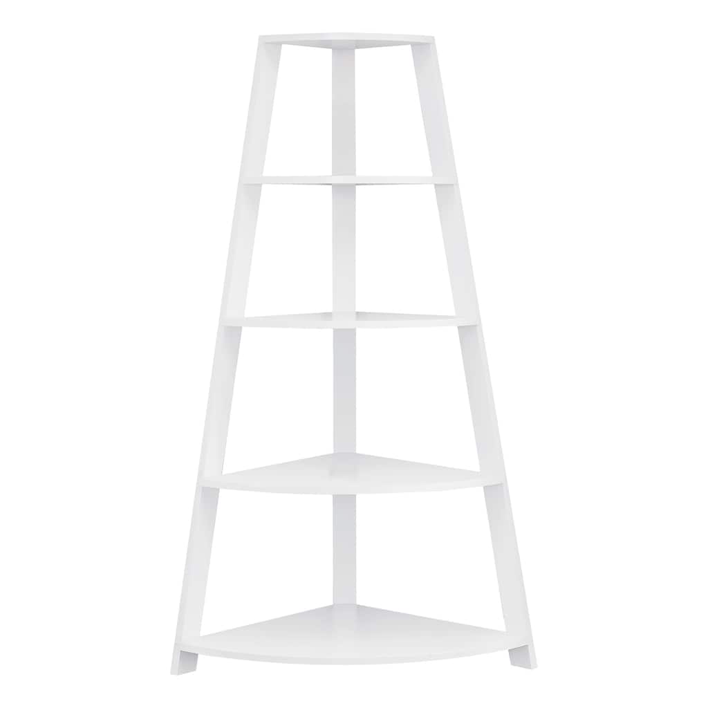 Contemporary Bookshelf - Chic White Shelving Unit - 4 Tier Tray Style Bookcase - 60" Tall Storage - 60