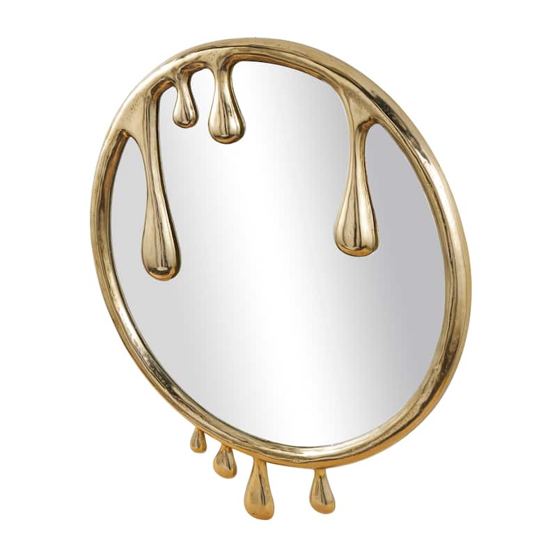 Aluminum Metal Abstract Drip Wall Mirror with Melting Designed Frame Gold or Silver Roche River Decor.