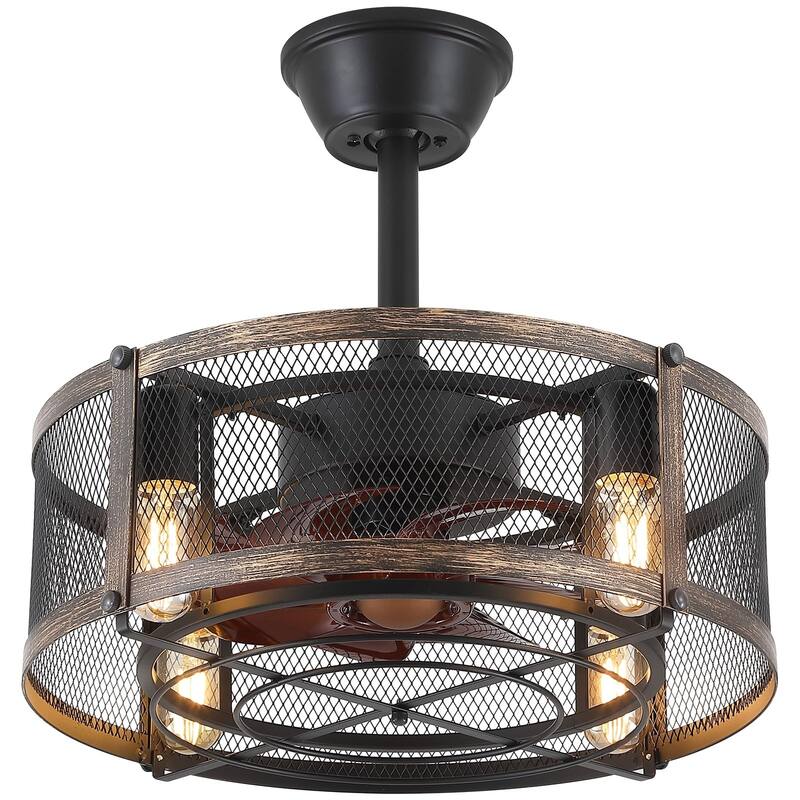 18 and 19 Inches Industrial Caged Ceiling Fan with Light,Downrod Ceiling Fan Light - 18"-Style1