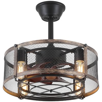 18 and 19 Inches Industrial Caged Ceiling Fan with Light,Downrod Ceiling Fan Light