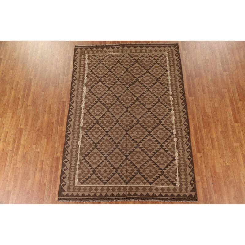 Reversible Kilim Rug Hand-woven Oriental Wool Carpet - 6'7" x 9'6"