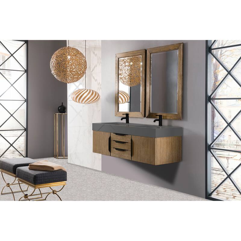 James Martin Vanities Mercer Island 59" Double Vanity, Latte Oak with Matte Black Hardware