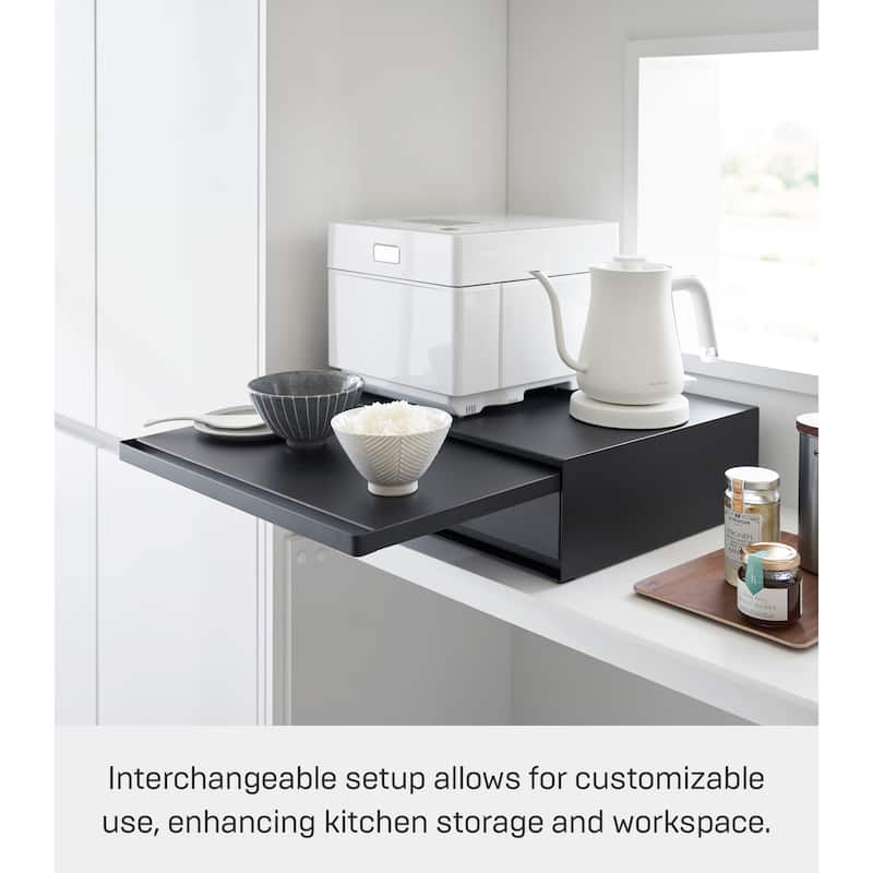Yamazaki Home Countertop Drawer with Pull-Out Shelf, Steel, Holds 37 lbs - L 15.47 x W 17.72 x H 5.31 inches
