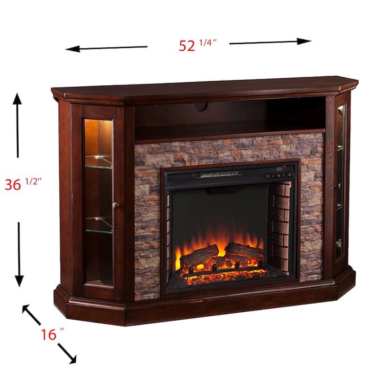 SEI Furniture Hermon Faux Stone Electric Fireplace Corner Media TV Stand for TV's up to 50"