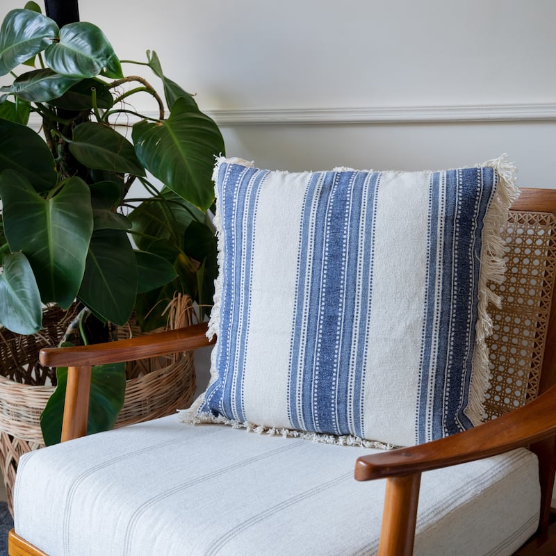 Sevita Coastal Striped Blue and Cream Throw Pillow, Single or Set of 2