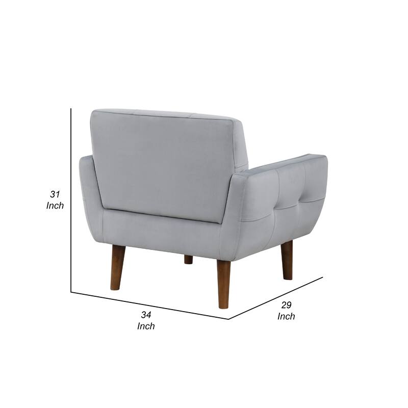 Roa Accent Armchair, Light Gray Velvet, Tufted Back w Tapered Legs