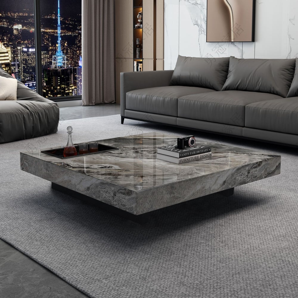 JASIWAY Light Luxury Sintered Stone Square Coffee Table