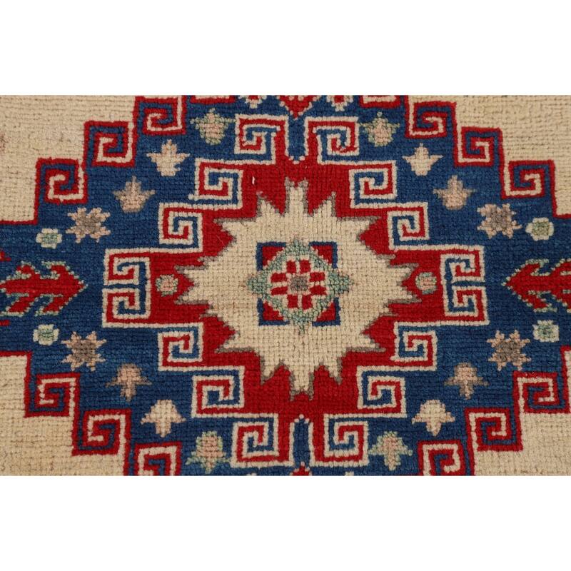 Geometric Kazak Oriental Area Rug Living Room Handmade Wool Carpet - 4'11" x 7'0"