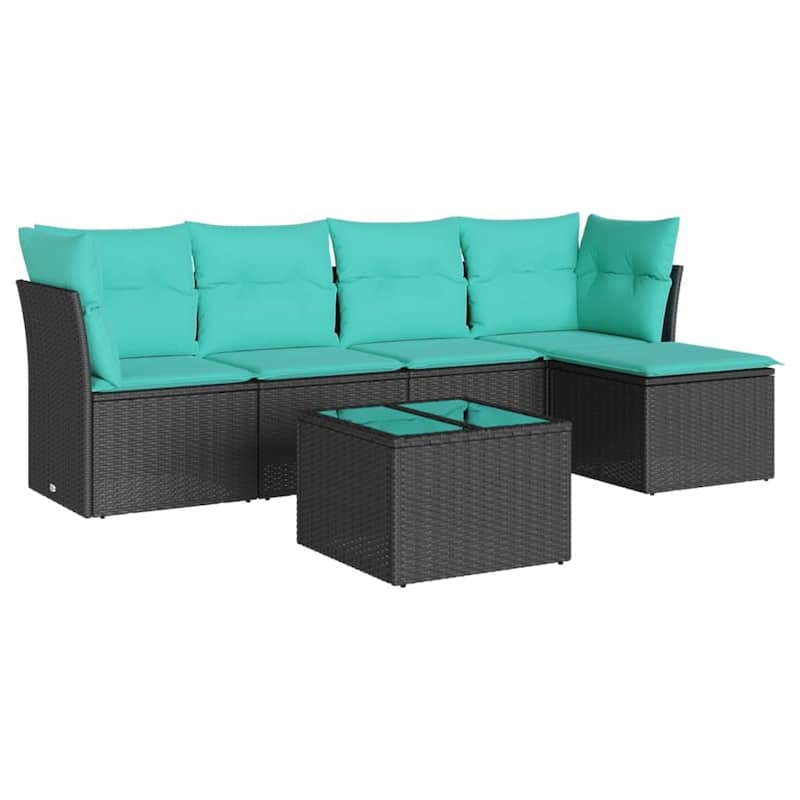 vidaXL 5 Piece Patio Sofa Set with Cushions Black Poly Rattan