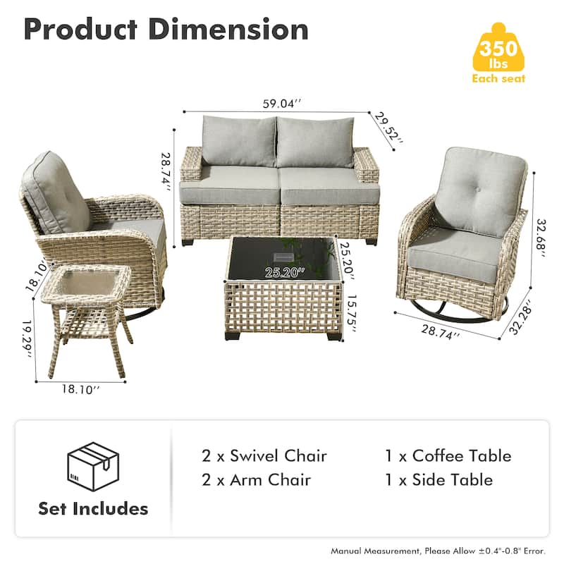 HOOOWOOO 6-piece Wicker Patio Outdoor Seating Swivel Chair Set