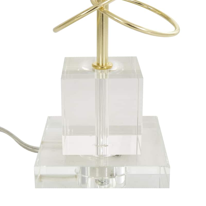 Gold Metal Overlapping Ring Abstract Room Accent Lamp with Elevated Square Glass Base