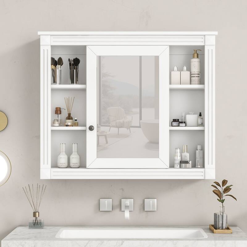 Wall-Mounted Medicine Cabinet with Mirror, Modern Bathroom Storage Cabinet, Adjustable Shelves, Towel Rod, Black