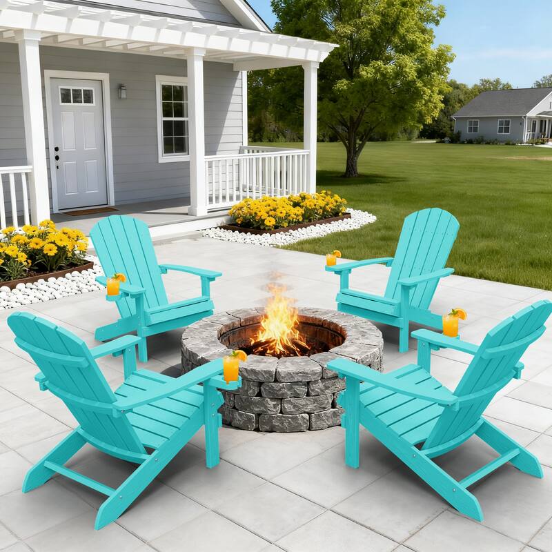 WINSOON All Weather HIPS Outdoor Plastic Adirondack Chairs Set of 4 - Aruba Blue