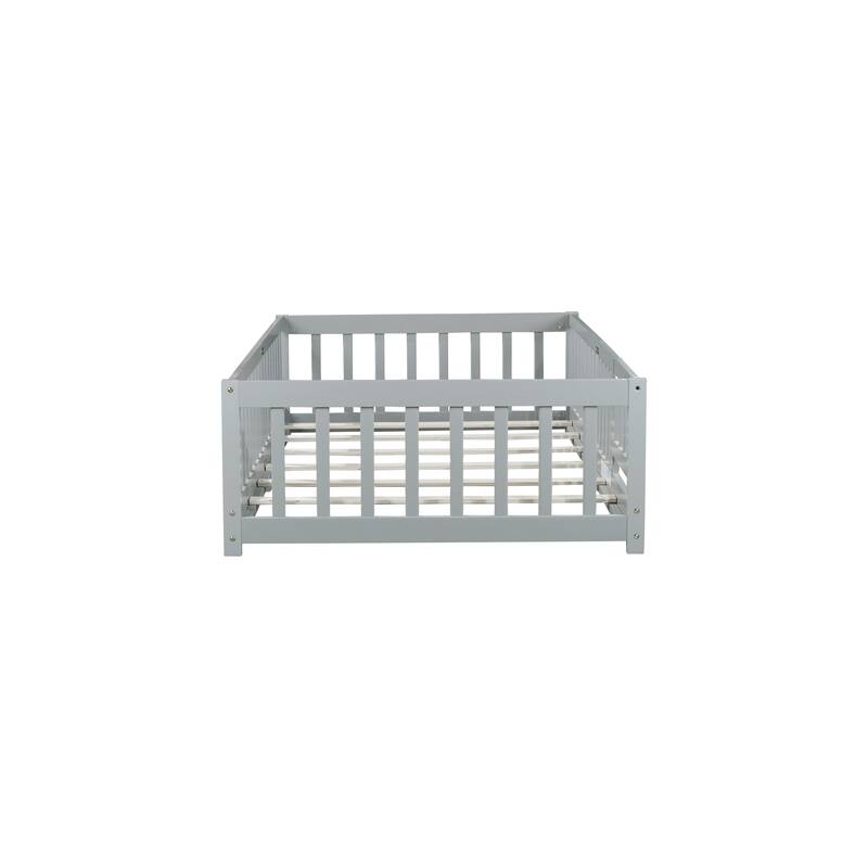 Floor Bed with Fence,Door and Safety Guardrails,Perfect for Kids' Play,Sleep and Development