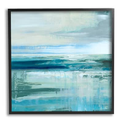 Stupell Abstract Ocean Horizon Modern Nautical Painting Blue Green Framed Wall Art