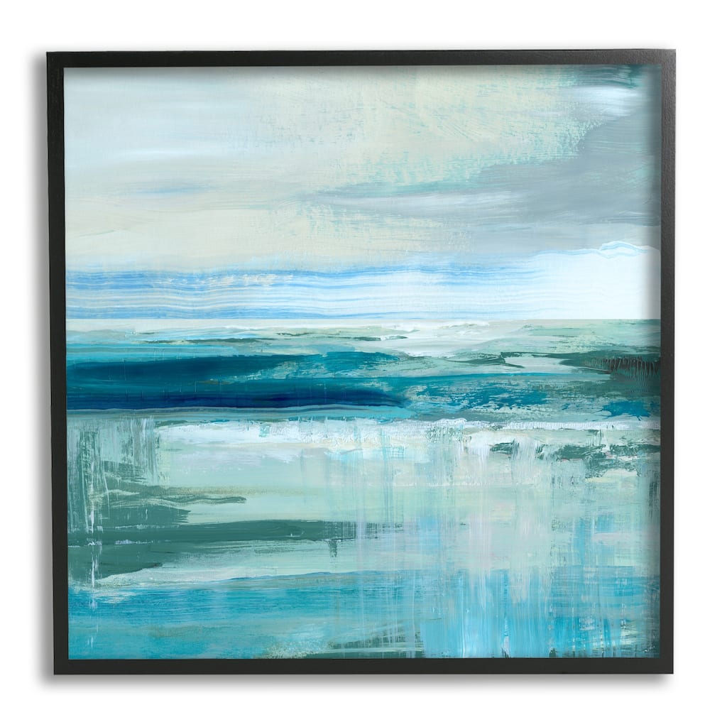 Stupell Abstract Ocean Horizon Modern Nautical Painting Blue Green Framed Wall Art