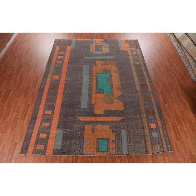 Hand Woven Oriental 100% Jute Carpet Southwestern Modern Greys & Charcoal Kilim Area Rug - 14' 0'' X 10' 7''