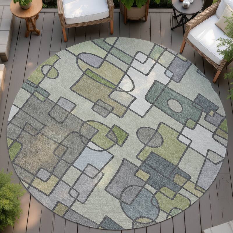 Machine Washable Indoor/ Outdoor Contemporary Prenner Chantille Rug - Fern - 8' x 8'