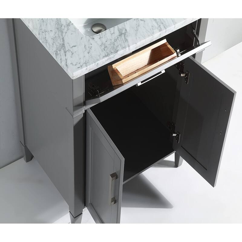 Vanity Art 30-Inch Single Sink Bathroom Vanity Set Carrara Marble Stone Top Soft Closing Doors Undermount Sink with Free Mirror