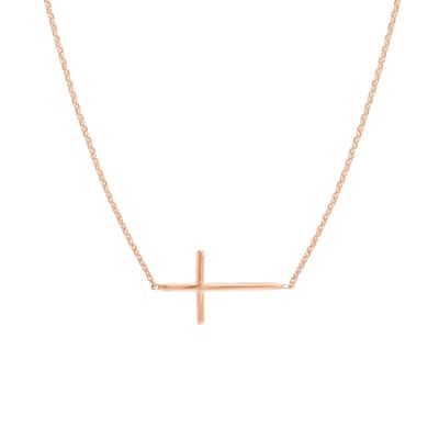 Curata 14k Yellow, Rose or White Gold Side ways Mini Cross Adjustable Necklace, 18"