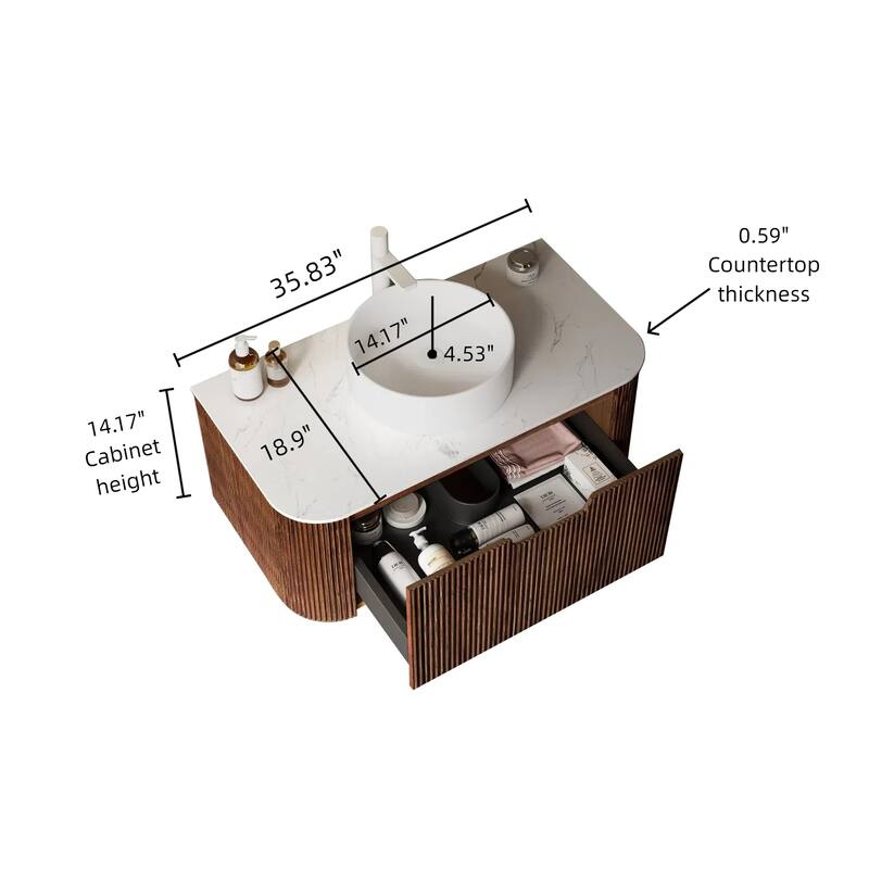 36" Bathroom Vanity with Sink, Modern Wall-Mounted Bathroom Storage Cabinet with a Drawer, Round Ceramic Basin without Faucet
