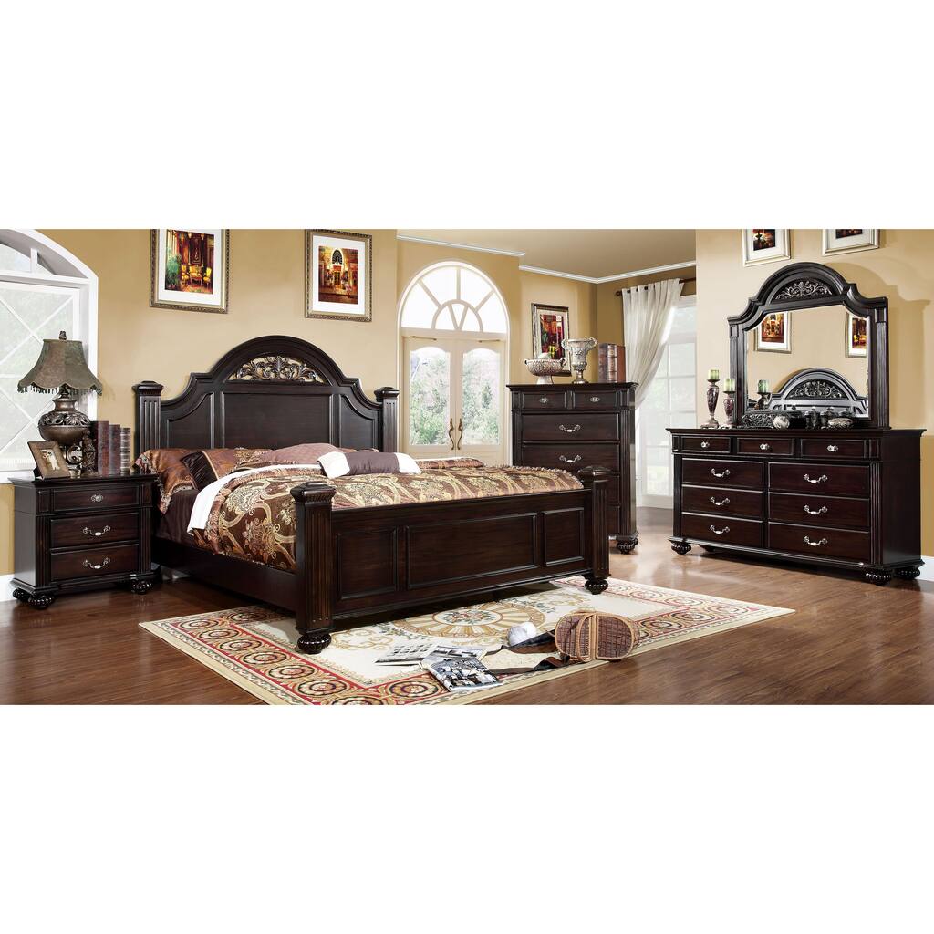 Vame Traditional Walnut Wood 4-Piece Poster Bedroom Set by Furniture of America