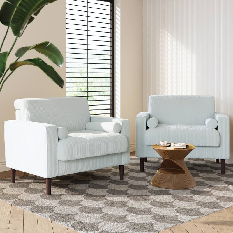 2 Pack Modern Corduroy Wide Armchair with Bolster Pillows