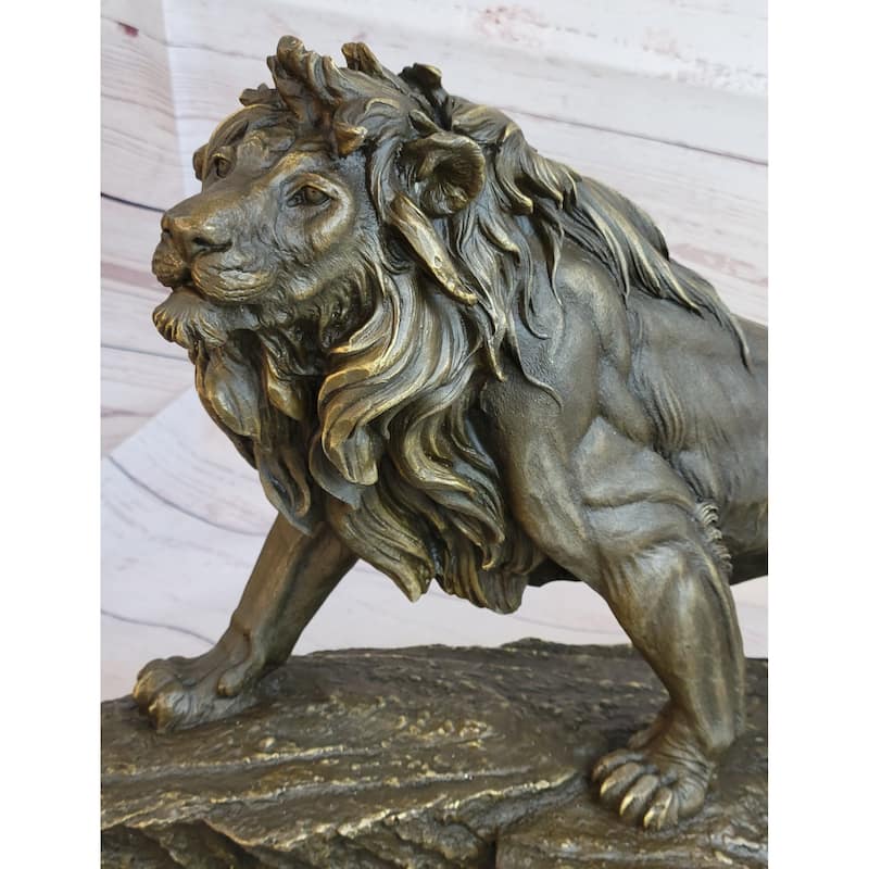 Extra Large Wild African Lion On Prowl Wildlife Safari Bronze Sculpture By Barye