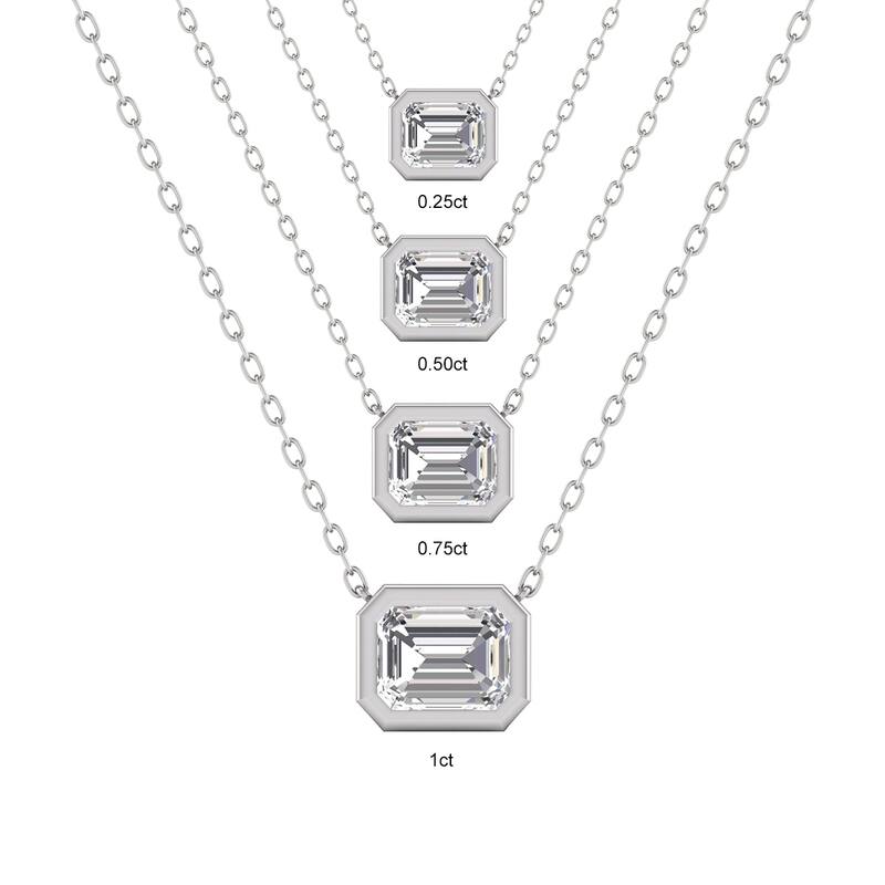 Marquee Lab Grown 1/2 Carat Emerald Cut Bezel Set Diamond Solitaire Pendant in 14K White Gold