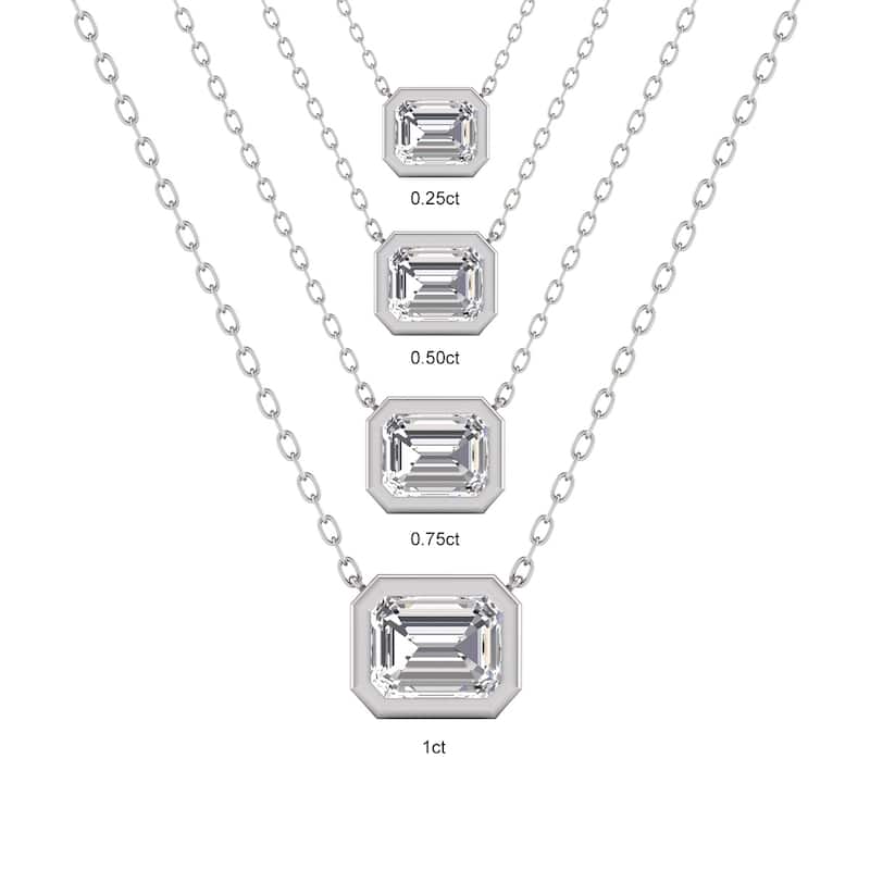 Marquee Lab Grown 1/4 Carat Emerald Cut Bezel Set Diamond Solitaire Pendant in 14K White Gold