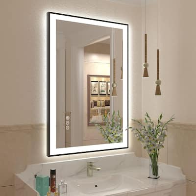 Apmir Space Aluminum Framed LED Anti-Fog Wall Bathroom Vanity Mirror in Tempered Glass