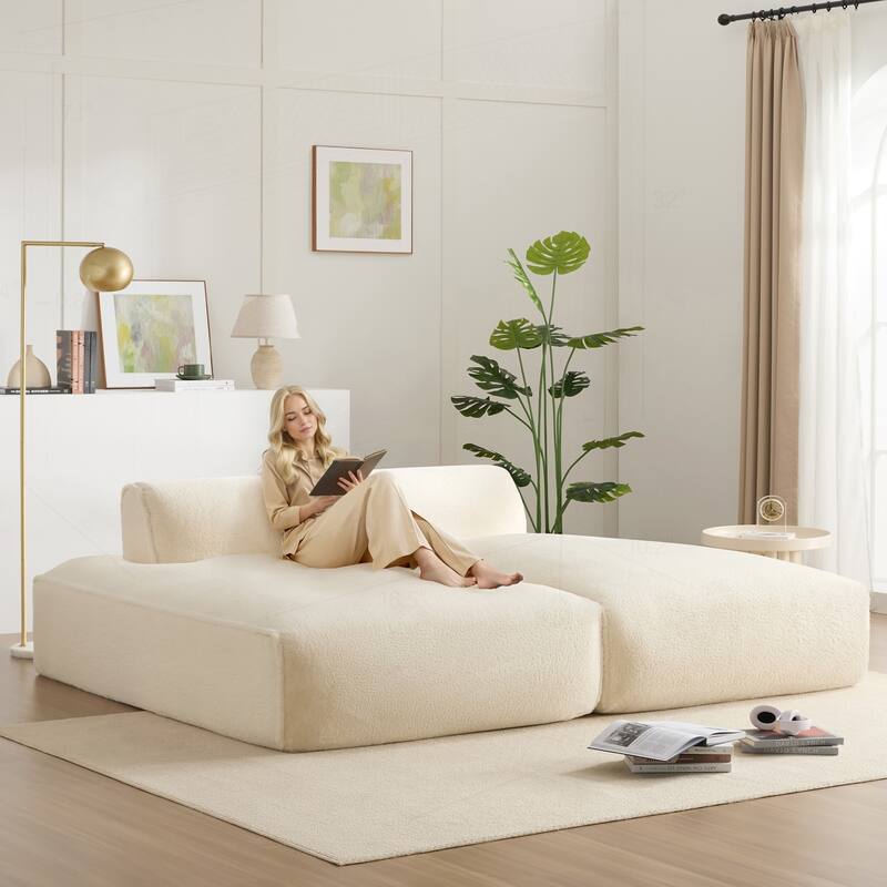 Spacious Foam-Filled Modular Sofa Bed for Living Room, Elderly-Friendly Design - Beige