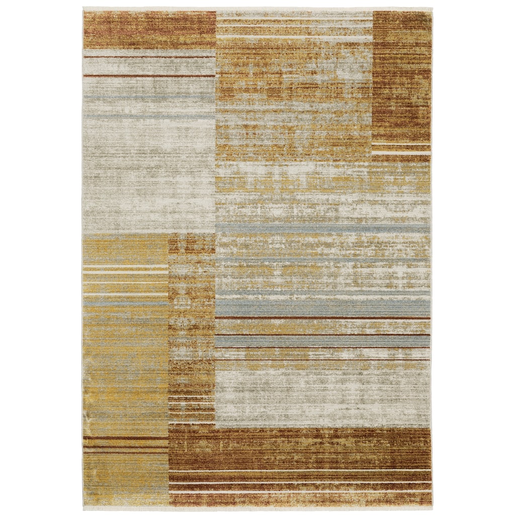 Birmingham Rust Gold Geometric Distressed Casual Area Rug
