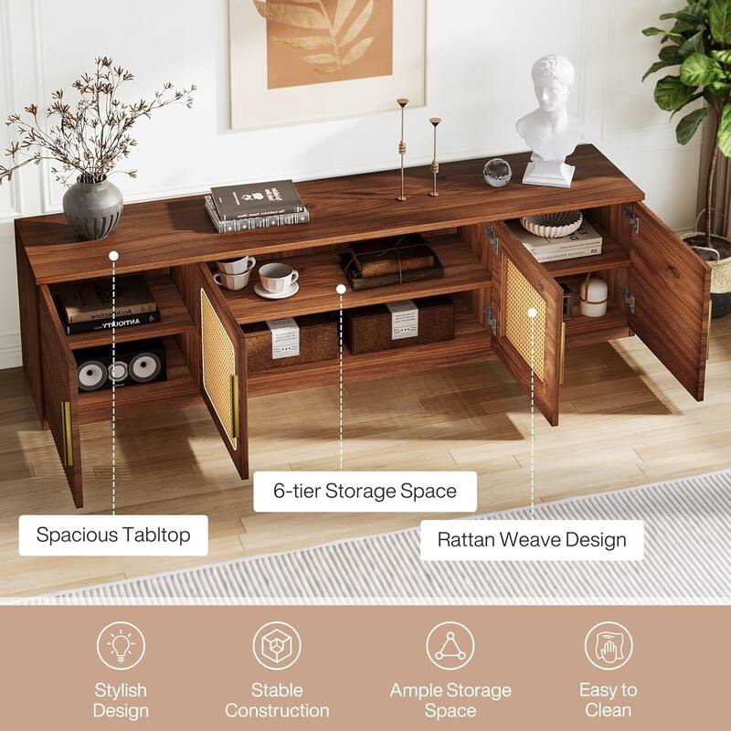 70.9 Inches Wood TV Stand, Entertainment Center with 6-Tier Shelf