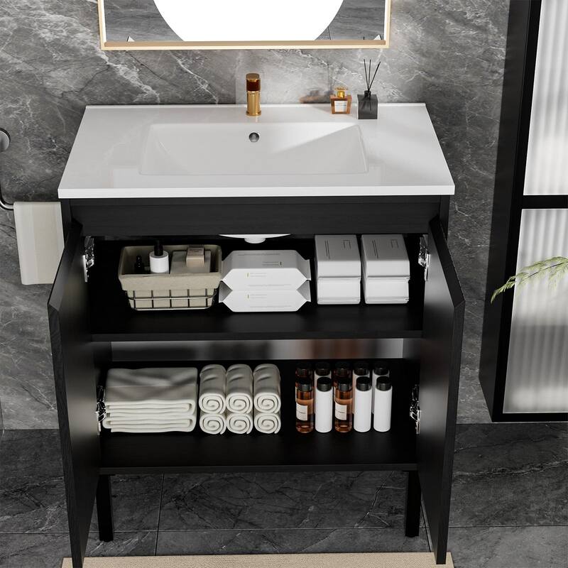 GDFStudio - Niall Modern Mid-Century Freestanding Bathroom Vanity with Soft Close Doors & Large Storage Spaces, WITHOUT Sink