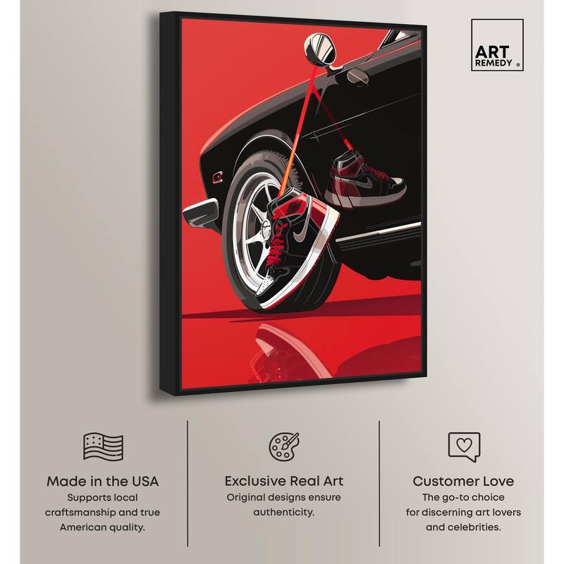 Red Bold Sneaker and Car Canvas by Art Remedy