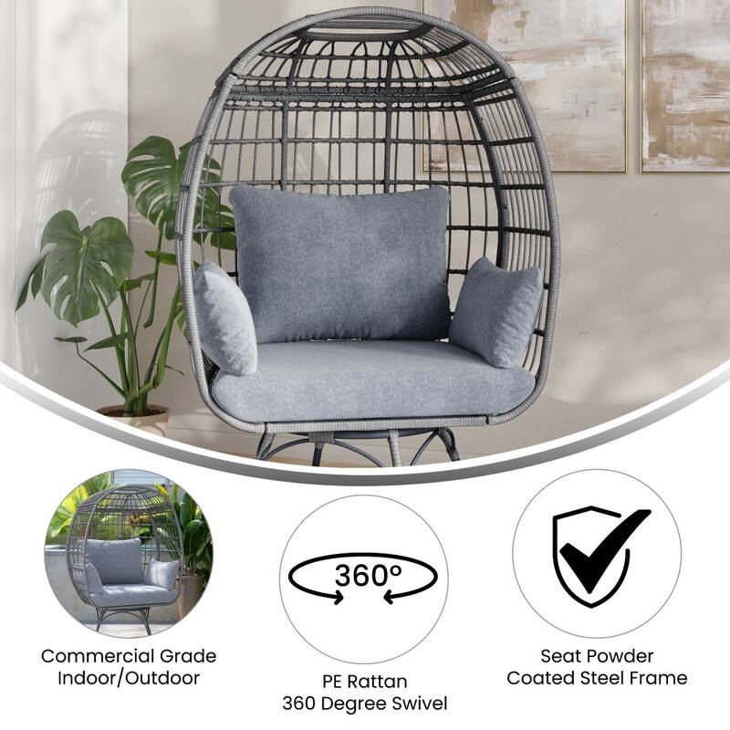 Commercial Indoor/Outdoor Wicker Swivel Lounge Chair with 4 Cushions