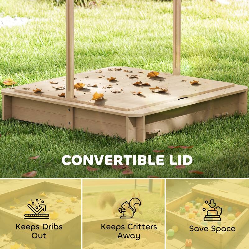 Outsunny Kids Sandbox with Cover, Outdoor Wooden Sandbox with Canopy - 41.75" x 41.75" x 47.75"