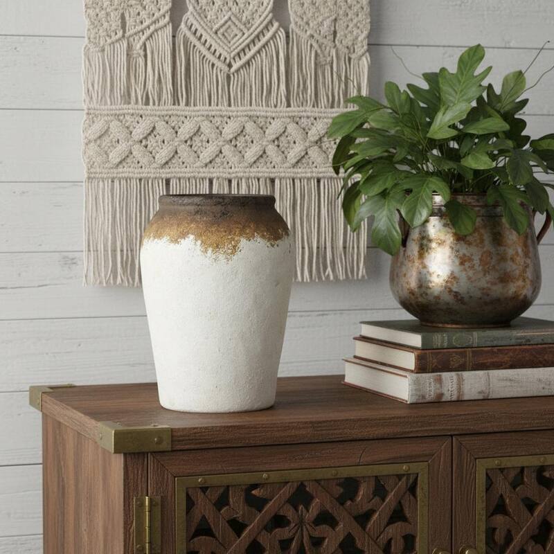 10" Brown And White Color Block Ceramic Round Jug Vase - 18.50 - White/Brown - 18.50