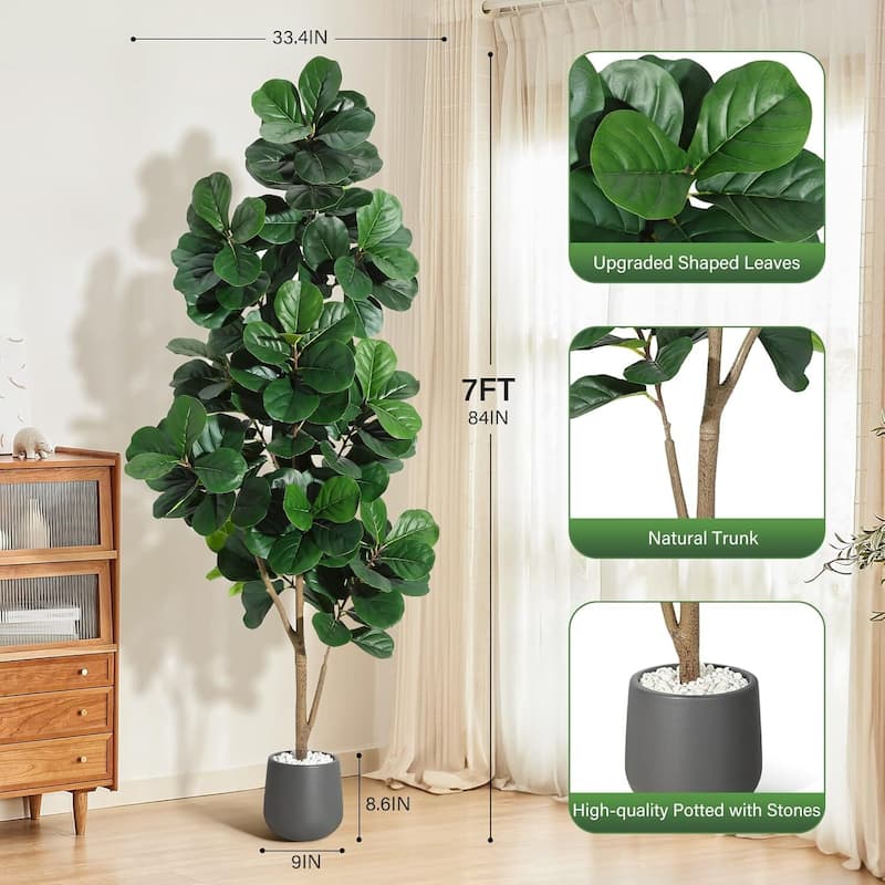 Artificial Fiddle Leaf Fig Tree with Black Planter Pot for Home Decor