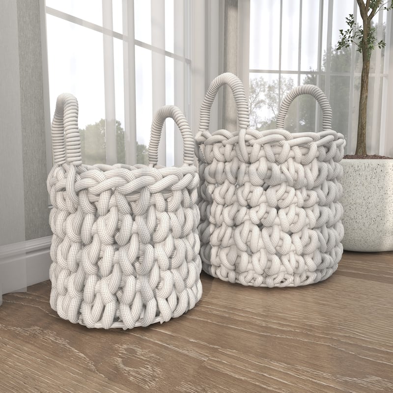 Fabric Handmade Storage Basket with Handles - Set of 2 Gray - CosmoLiving by Cosmopolitan