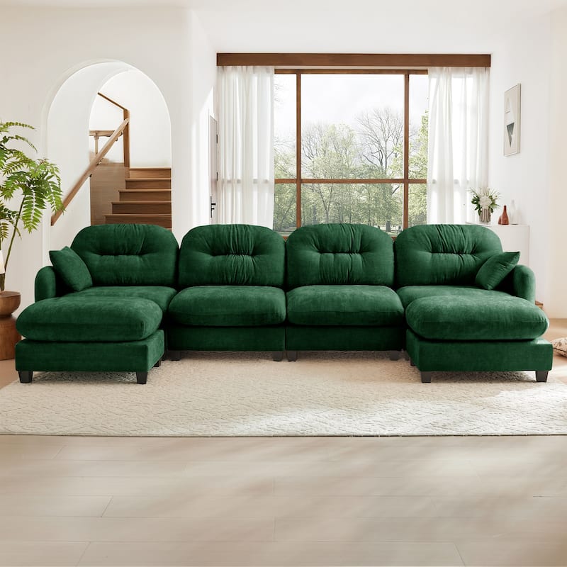 140" U Shaped Modern Sofa, Modular Sectional Couch Set with 2 Ottoman, 4 Seat Chenille Deep Seat Sofa for Living Room