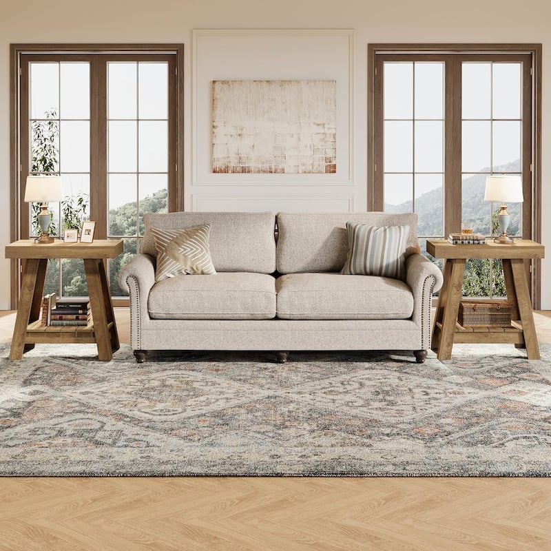 2-Tier Wooden End Table for Living Room, Bedroom, Small Spaces, Rustic Grey