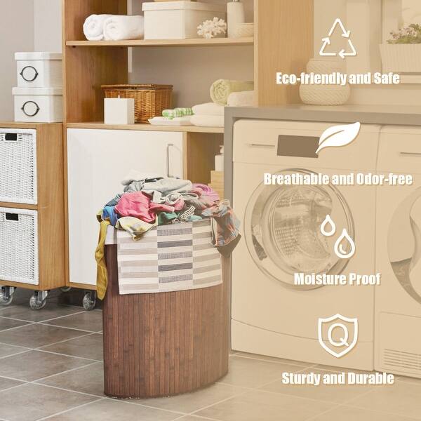 Shop Costway Corner Bamboo Hamper Laundry Basket Washing Cloth Bin
