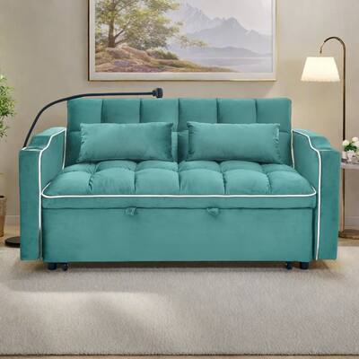 55.5"Solid Wood 2-Seat Sofa with USB Charging Ports and Phone Stand,Includes 2 Soft Pillows