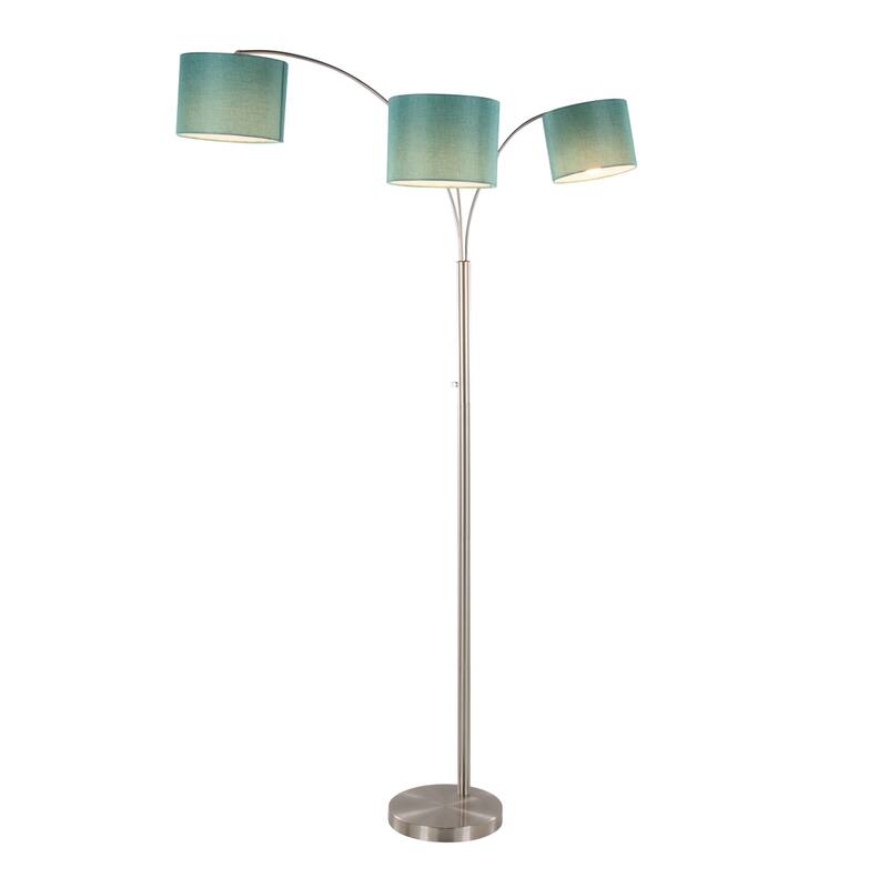 84" Metal Floor Lamp with Three Lights & Linen Shades - Brushed Nickel/Turquoise Shade