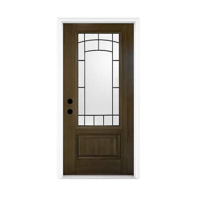 36 x 80 Smooth Fiberglass Entry Door,New Packaging Vinyl Frame, 3/4 View Frosted Glass, Right Hand Inswing Knock-Down Door