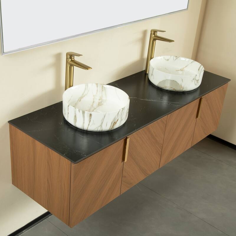 Wall Mounted Bathroom Vanity with Sintered Stone Countertop and Sink