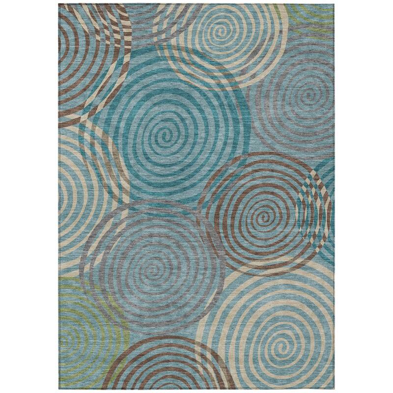 Machine Washable Indoor/ Outdoor Contemporary Swirls Chantille Rug