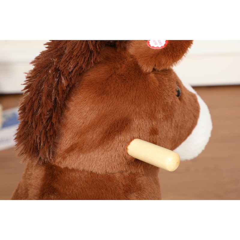 Kids Ride-On Rocking Horse Toy with Lullaby Song, Rocking Toy with Hand Puppets & Safety Belt